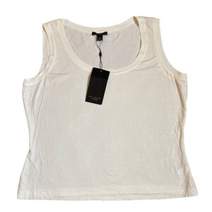 NWT St. John Caviar XL White Fitted Sleeveless Tank Top with Crew Neck MSRP $295